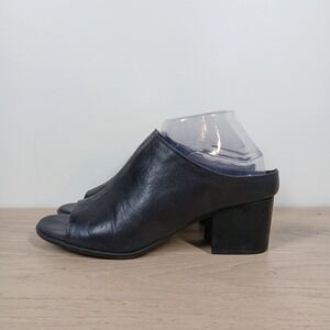 Korks Mules Women 9 Black Leather Block Heel Slip On Minimalist Modern